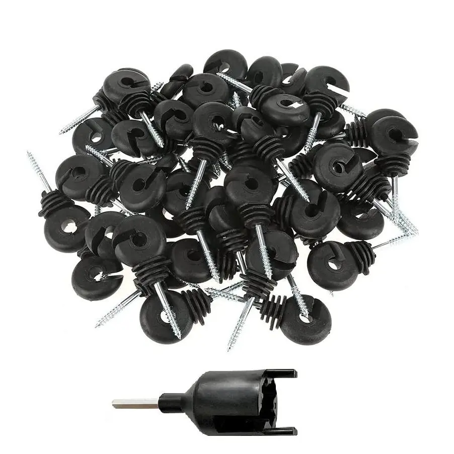 100Pcs Electric Fence Insulator Screw-in Insulator Fence Ring Post Wood Post Insulator with Insulator Socket Tool (100)