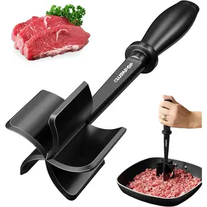 Premium Meat Chopper - Hamburger Smash Non-Stick Masher With Nylon Mash, Fork & Mix Chop