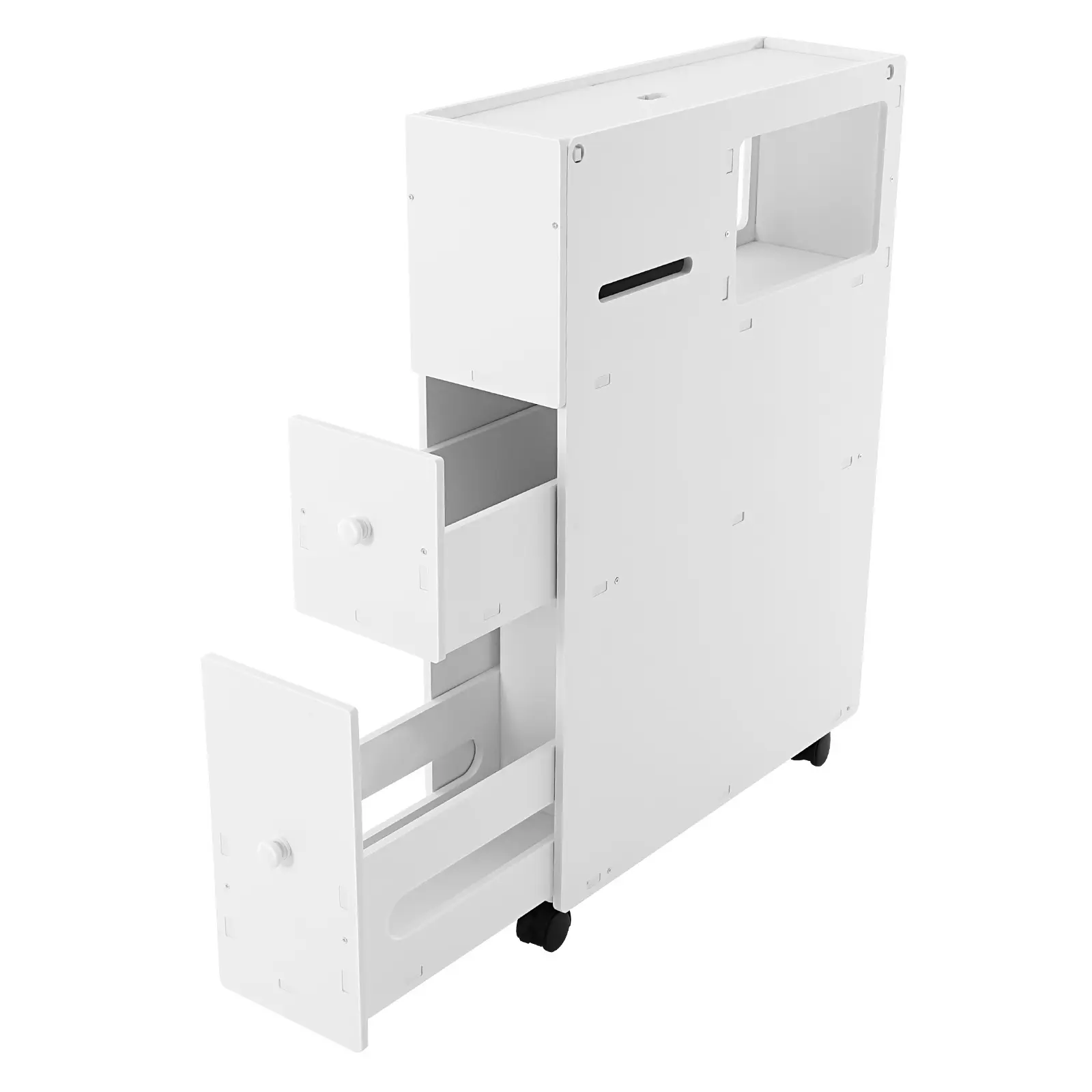 White PVC Adjustable Multi-Shelf Portable Floor Cabinet with Wheels, 50KG Load Capacity, Modern Rolling Organizer for Bathroom, Kitchen, Adjustable Storage Cabinet, Multi-Shelf Floor Cabinets