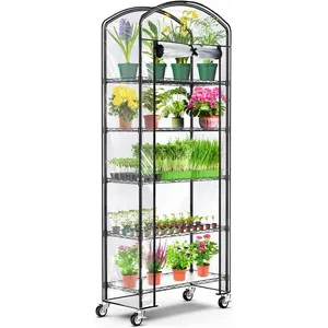 5-Tier Greenhouse with Caster Wheel, Each Shelf Height Adjustable Metal  Shelf with PVC Cover for Seed Starting Trays, Seedling Pots,  Pots, 13x29x73inch