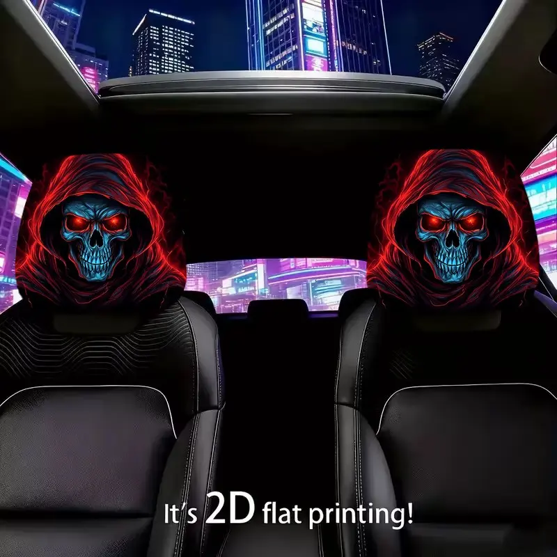 2pcs 11x10.2in Electro-skeleton Pattern Car headrest covers, Universal, easy to install, durable car interior accessories, Car interior decoration, Automotive Decorative Accessories, Vehicle Decor, for daily commutes and travel, 3.19CYJ-6