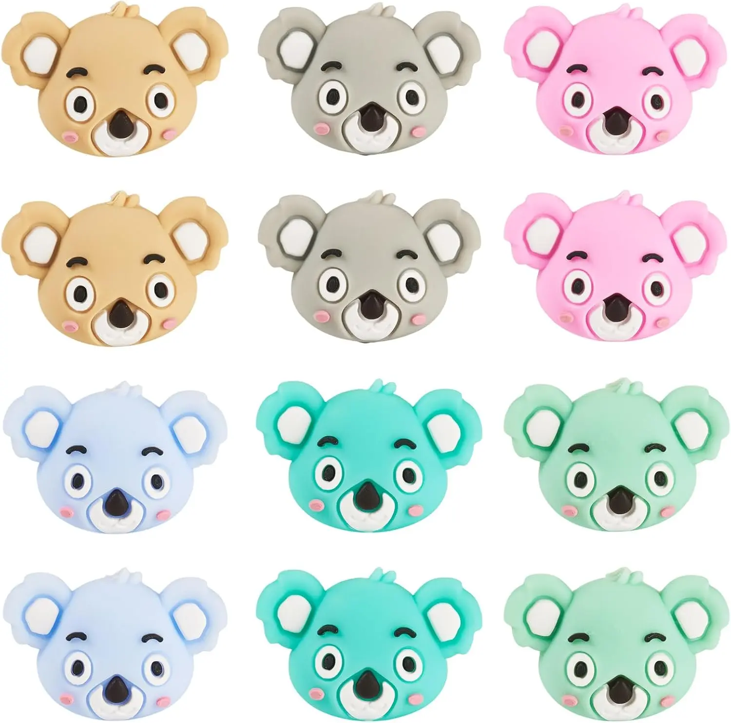 12-Piece Cute Koalas Soft Silicone 3D Beads DIY Jewelry Making Kit - Vivid Colors, Crafting Fun, Suitable for Pens, Necklaces - Handmade Craft Gift Set