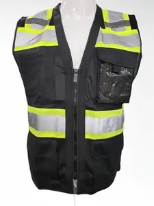 FX SAFETY High Visibility Reflecitive Black Safety vest with clear ID pocket and Mic tap
