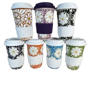 Talavera Daisy Tumbler Travel Mug 450ml original Mexican  Washable Drinkware Handmade Handpainted Ceramic Coffee Cup with Lid Reusable Home Kitchen Decor Floral Design - Reuse Birthday gift for her coquette