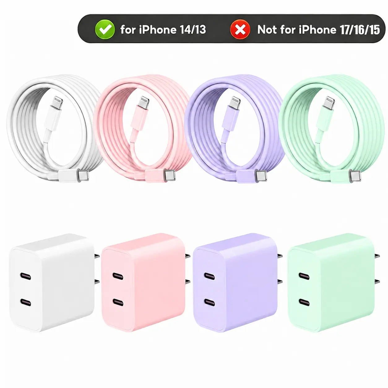 IPhone 14 Fast Charger, PD20W Dual USB-C Power Delivery Charger [MFi Certified], includes 10ft Type C to Lightning Braided Data Cable, Quick Charge Adapter, Compatible with iPhone 14/13/12/11/XS/XR/SE Wall Charger kit Cellphone Electronic Automatic Plug