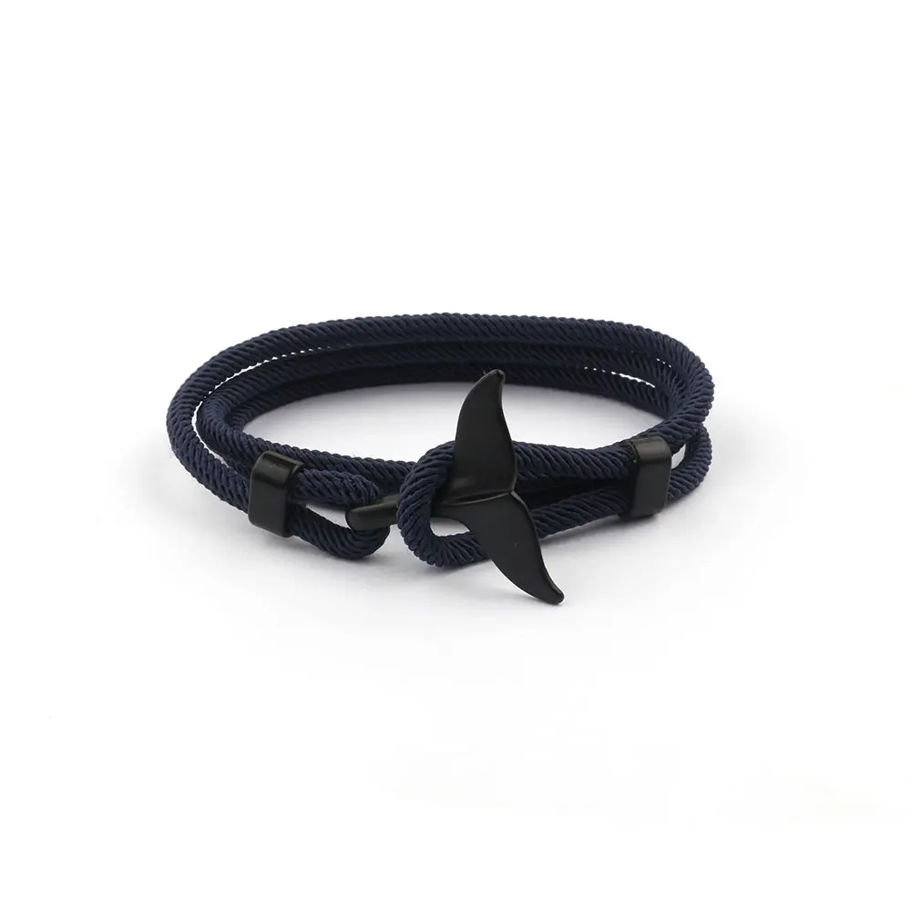 Black Whale Tail Unisex Nylon Milan Cord Nylon Rope Wrap Bracelet for Men and Women 23 Inches Adjustable