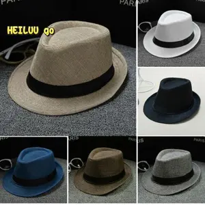 Unisex Summer Classic Fedora Hat Cotton Linen Vintage Wide Brim Jazz Cap Straw Breathable Foldable Gangster Trilby