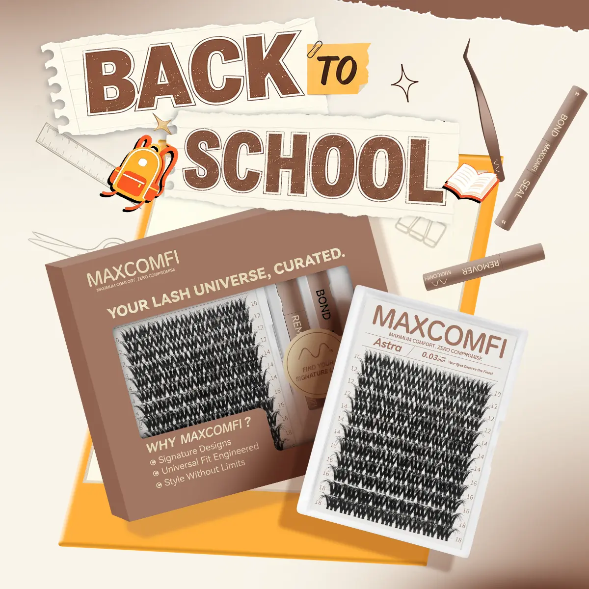MaxComfi Astra Russian Lash Clusters - DIY Eyelash Extensions with a Soft Thin Band for a Natural, Voluminous Look, Long-Lasting and Waterproof, Russian Lashes, Cluster Lashes,back to school
