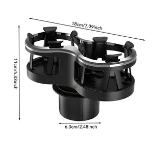 car center console cup holder expansion bracket, adjustable double cup holder expander, durable ABS material, stylish black design suitable for modern car interior, universal double hole, adjustable shock-proof base, automatic storage