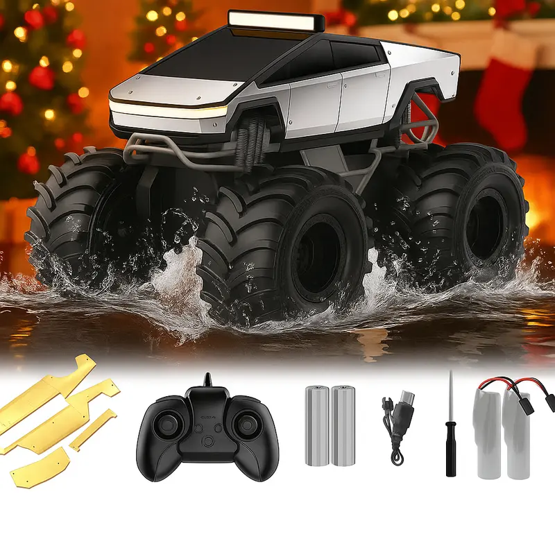1:18 Scale Cybertruck Remote-Controlled RC Car - 2.4GHz Amphibious Design, Waterproof, 4WD Capability Offroad Toy with Mini Controller, Toys for Boys, Small Christmas Gifts for Kids, Things to Get for Christmas Boys,familyfun