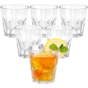 Plastic Drinking Glasses Set of 6, Unbreakable Water Tumbler, Acrylic Plastic Cups, Reusable Kids Drinking Cups for Children Kitchen Cocktail Picnic Party Juice Whiskey Wine (6pc-clear-260ml/9oz)