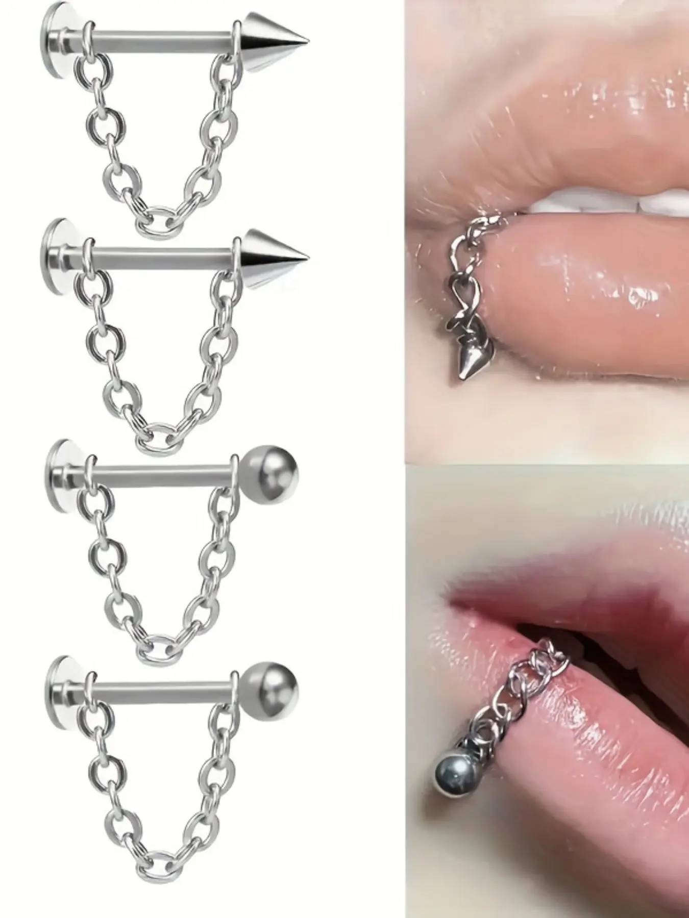 Stainless Steel Chain Lip Rings, Soft Cartilage Earrings, Cartilage Studs, Removable Body Piercing Jewelry, Unisex Daily Wear, Fashion Simple Design, Cartilage Helix Piercing, Helix Pierced Ring, Cartilage Piercings