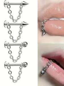 Stainless Steel Chain Lip Rings, Soft Cartilage Earrings, Cartilage Studs, Removable Body Piercing Jewelry, Unisex Daily Wear, Fashion Simple Design, Cartilage Helix Piercing, Helix Pierced Ring