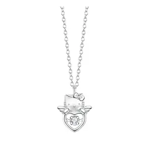 SANRIO Winged Hello Kitty Silver Necklace Angelic Charm with Heart-Shaped Pendant and Sparkling Detailing