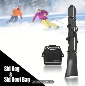 2pcs Ski Bag & Ski Boot Bag Combo, Snowboard Bag For Air Travel, 600D Polyester Water-Resistant Storage Bag, Portable Adjustable Length Ski Bag To Transport Ski