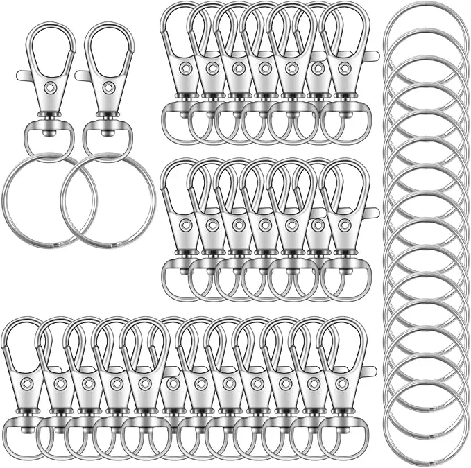 70PCS Swivel Snap Hooks with Key Rings, 1.25 Inch Metal Lobster Claw Clasps, Heavy Duty Keychain Rings for DIY Crafts, Lanyards, Bags, Keychains & Jewelry Making (More Variation Avilable )