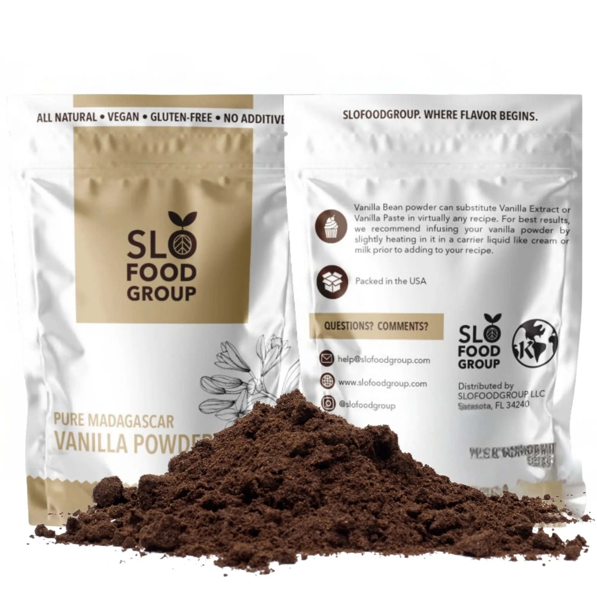 Slofoodgroup Vanilla Bean Powder Whole Ground Madagascar Vanilla Beans for Cooking and Baking Flavor Spice