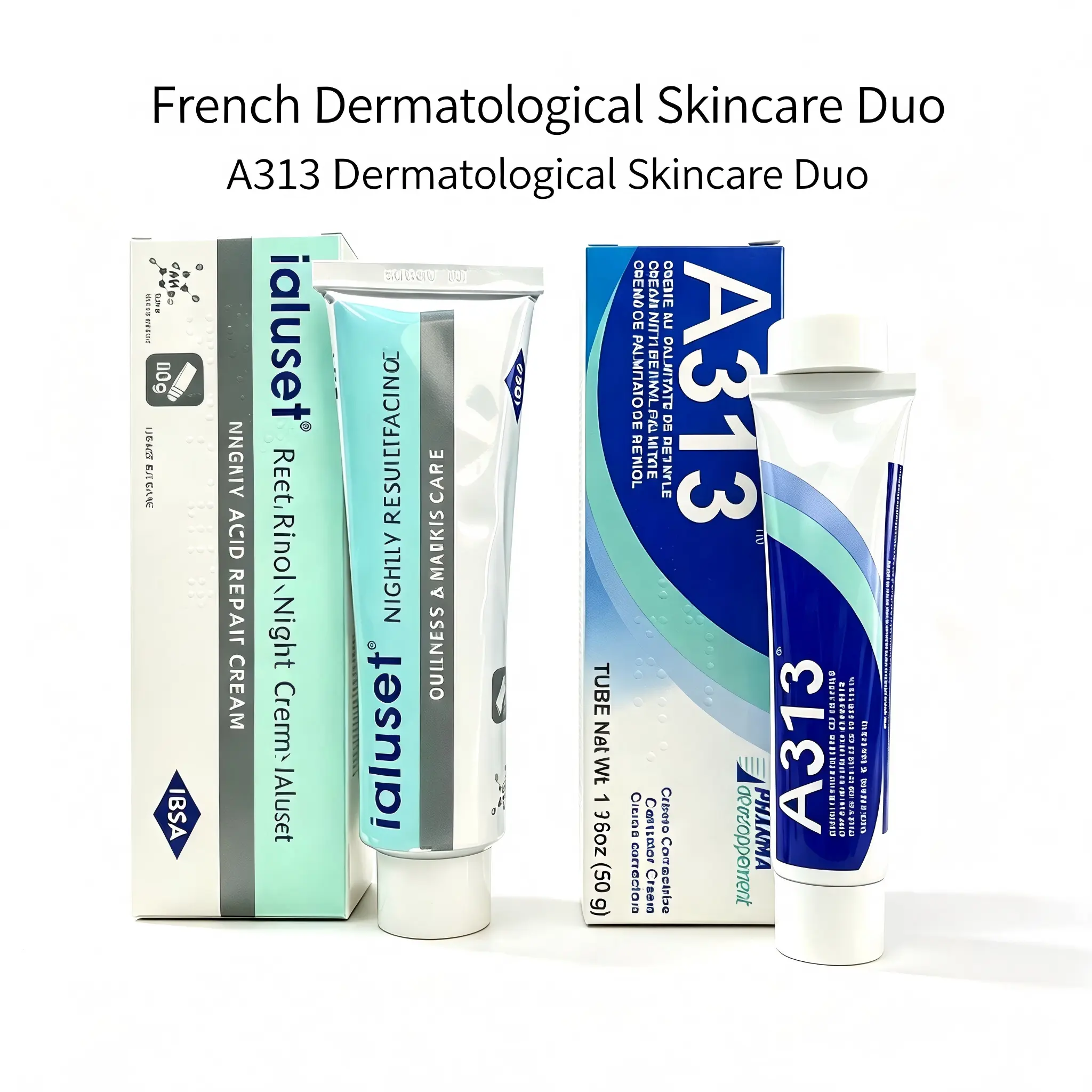 A313 Retinol Cream & Ialuset Hyaluronic Acid Repair Cream Duo Kit, Vitamin‑A Night Exfoliating, Fade Acne Scars, Minimize Pores, Soothe Retinol Irritation, Anti‑Aging Skin Care Set  ### ・ /