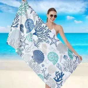 Fresh Ocean Print Beach Towel, High-Weight Quick-Dry Fabric, Soft Skin-Friendly, Quick Drying Absorbent, Absorbent, Anti-Wrinkle, Reusable, Perfect Summer Gift, Water Absorbent Towel