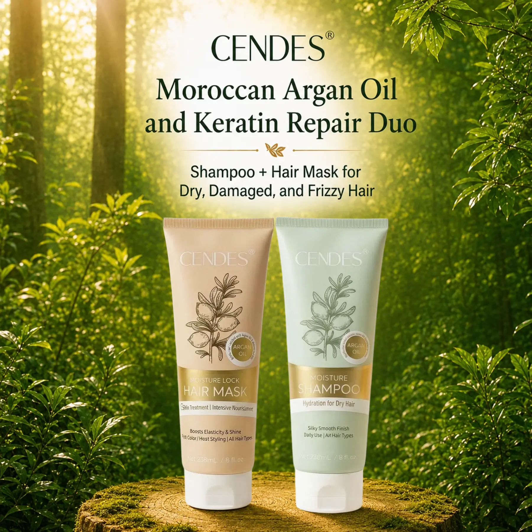 CENDES Moroccan Argan Oil & Keratin Hair Repair Kit – 2-Step Shampoo & Hair Mask for Dry, anti-frizz, Frizzy, Severely Damaged Hair – Frizz Control & Deep Moisture Lock – For Color & Heat Treated Hair，scalp cleaning