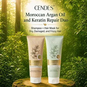 CENDES Moroccan Argan Oil & Keratin Hair Repair Kit – 2-Step Shampoo & Hair Mask for Dry, anti-frizz, Frizzy, Severely Damaged Hair – Frizz Control & Deep Moisture Lock – For Color & Heat Treated Hair (Coarse/Wavy/Curly) – 2x8 Fl Oz