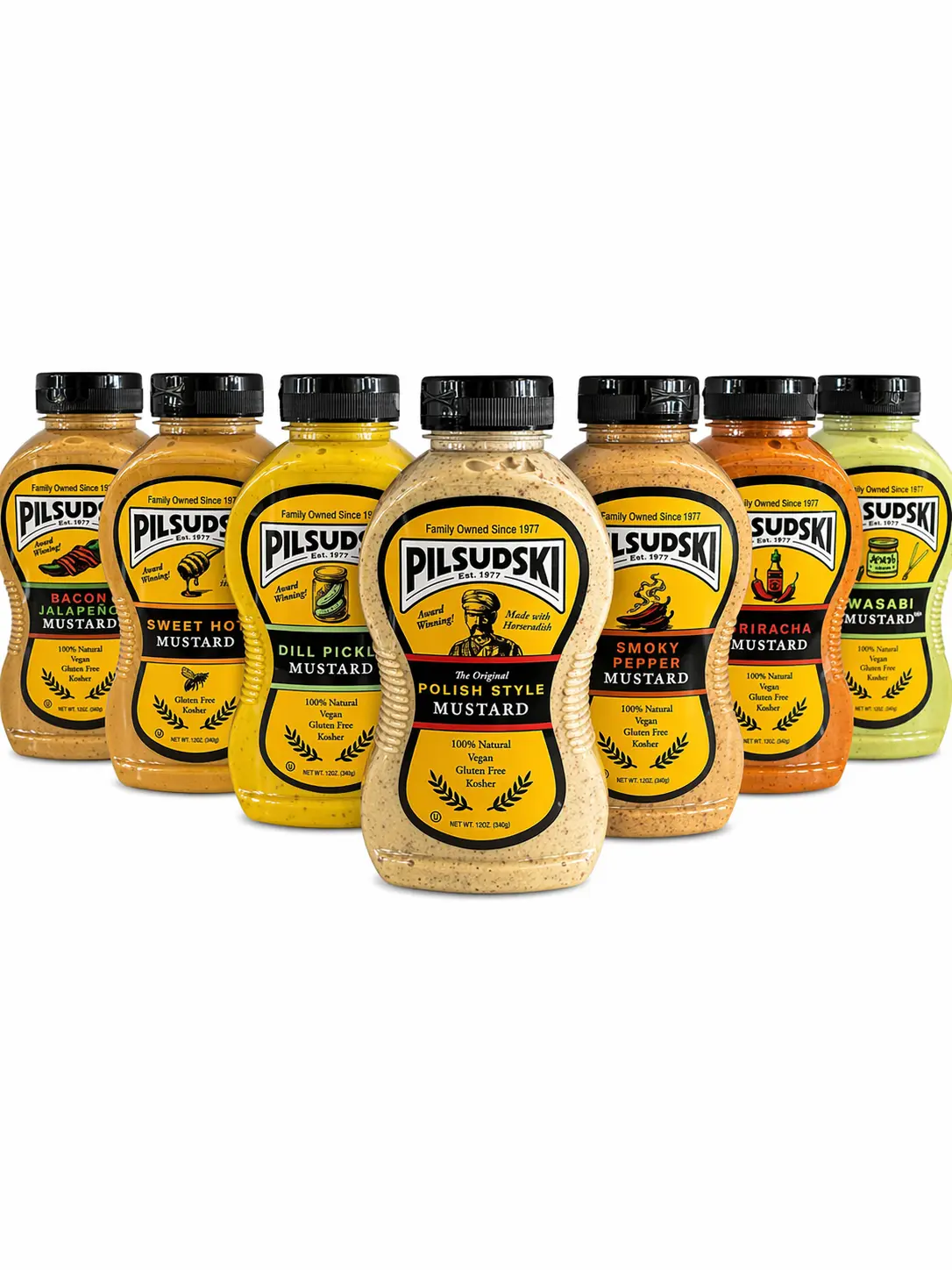 Pilsudski Mix & Match 12 Pack - 12 oz Variety of Mustard - Gluten-Free Kosher Condiment for Cooking & Grilling