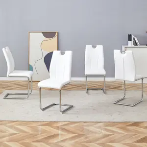 Modern Dining Chairs with Faux Leather Padded Seat Dining Living Room Chairs Upholstered Chair with Chrome Metal Legs Design for Kitchen, Living, Bedroom, Dining Room Side Chairs Set of 4