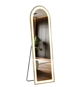 Full Length Mirror with LED Lights, 16x60" Lighted Full Body Floor Mirror with Dimming & 3 Color Lighting, Stand for Bedroom, Dressing Room, Arched