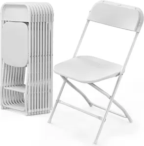 4/6/10 Pack White & Black Plastic Folding Chairs with Steel Frame, 350lb Capacity, Stackable & Portable for Indoor/Outdoor Events, Office, Wedding, Party, Picnic, Kitchen, Dining"