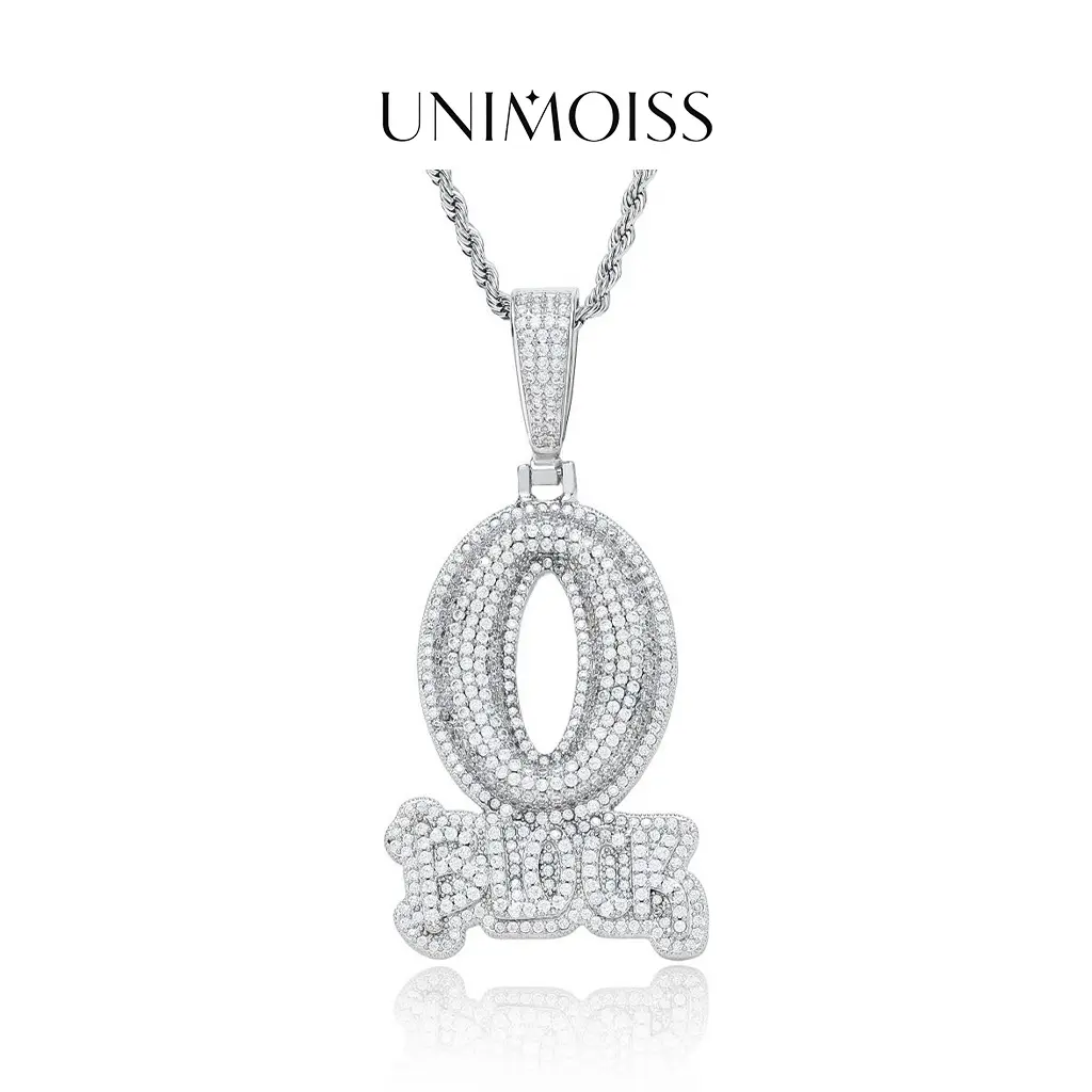 UniMoiss Unisex Hip Hop Bling O Block Letter Pendant Necklace with Cuban Link Design Copper Chain, Cubic Zirconia Streetwear Accessory for Birthday Gift Daily Wear, Iced‑Out Cz Glow