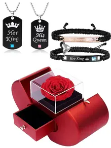 Couple Bracelet Set Promise Bangle and Necklace Apple Gift Box Personalized Couple Ring Bracelets, Valentine's Day Present