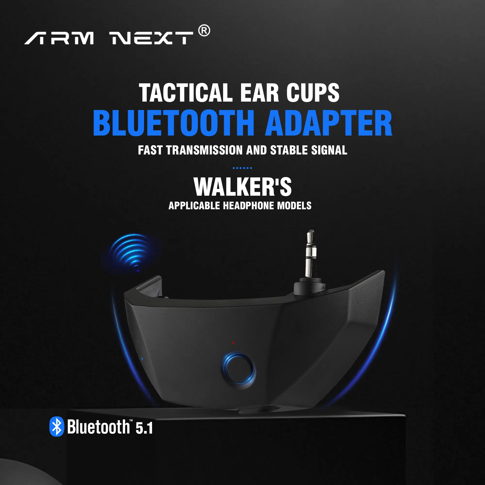 Electronic Bluetooth 5.1 Audio Adapter for Walker's Models, Tactical Plug-and-Play Attachment to Convert Wired Earmuffs to Wireless, 30H Battery Life, 50ft Range & Lossless Sound