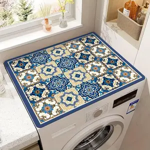 Anti-Slip Mat for Washing Machine Dryer Cover, Laundry Detergent and Fabric Softener Organizer, Vibrant Floral Pattern, Easy Install, Kitchen Decor
