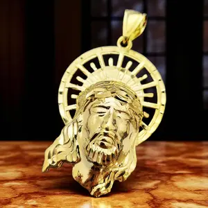 MaxBling81 Large Bling Jesus Head Charm Pendant, 14K Solid Gold-Finish Brass Plated Fashion Gold Jewelry Accessory