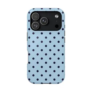 Deep Blue Polka Dot 2-in-1 Phone Case for iPhone 17, 16, 15, 14, 13, 12, 11, X, and Samsung models. It makes a great holiday gift for friends or family.
