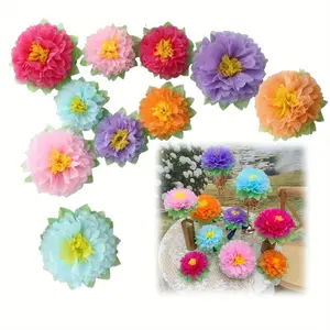 Set of 10 Colorful Fiesta Paper Flowers Outdoor Decoration Birthday Carnival Rainbow Theme Party Backdrop Photo Booth Wall Decor (9''-7'' Assorted)