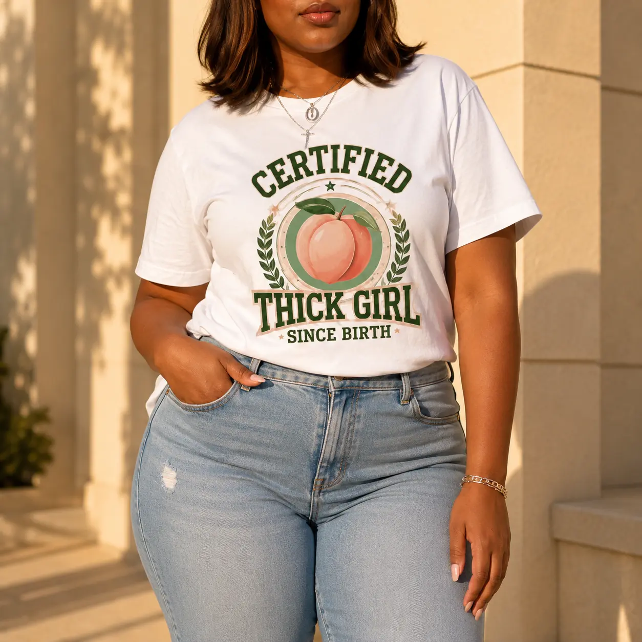 [Graphic Tee] Certified Thick Girl Graphic T-Shirt for Women| Funny Thick Girl Statement Tee| Peach Graphic Casual Summer Shirt| Body Positive Streetwear Top| Curvy Girl Fashion| Weekend Vacation Outfit| Trendy Gift for Her unisex top humorous tshirt men