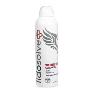 Lidosolve+ Pain Relief Spray 4% Lidocaine HCL Natural Vanilla Scented with Aloe Vera Vitamins B12 & B6 Chamomile & Calendula 6oz Non-Aerosol Non-Flammable Eco-friendly Recyclable Aluminum Can Made in the USA Doctor-Created Expiration August 31, 2027