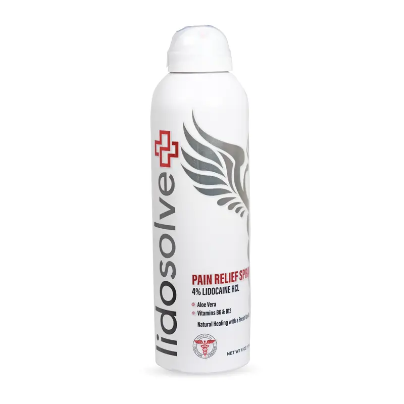 Lidosolve+ Pain Relief Spray 4% Lidocaine HCL Natural Vanilla Scented with Aloe Vera Vitamins B12 & B6 Chamomile & Calendula 6oz Non-Aerosol Non-Flammable Eco-friendly Recyclable Aluminum Can Made in the USA Doctor-Created Expiration August 31, 2027