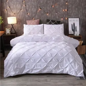 White Pinch Pleat Duvet Cover Set – 3-Piece Luxury Bedding Set with 2 Pillowcases, Handmade Pintuck Diamond Pattern, Soft Microfiber for Modern Minimalist Bedroom Decor, Boho & Minimalist Bedroom Aesthetics, Breathable Fabric for All-Season Sleep