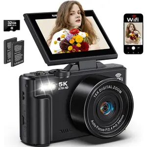 5K Digital Camera for Photography, 75MP WiFi Vlogging Camera for YouTube with 3" 180? Flip Screen, 18X Zoom UHD Autofocus Video Camara with 32GB SD Card, 2