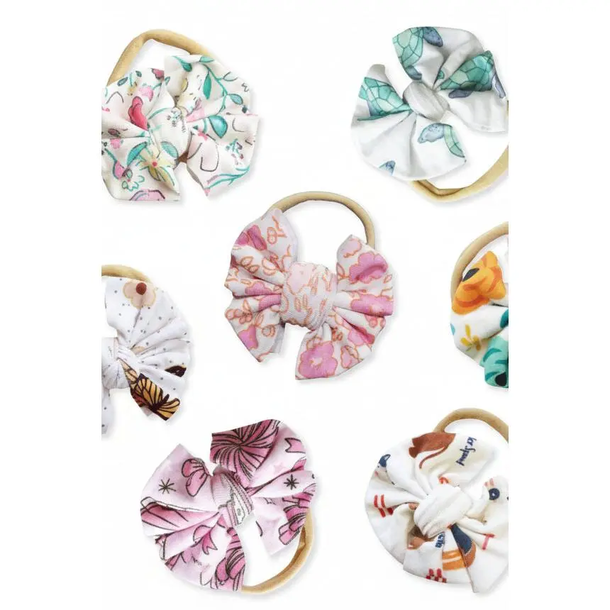0-3 Months Infant Bows Headband - Stretchy Knit Bamboo-Viscose Mix Fabric, Gentle Bow Accent, Assorted Prints, Skin-Gentle Baby & Newborn Hair Accessory