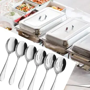 6 Pieces Serving Spoons Set, 8.66 Inch, Includes 3 Serving Spoons and 3 Slotted Spoons, Large Stainless Steel Buffet Banquet Utensils Cutlery Set for Home, kitchen utensil