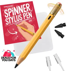 OMOTON SP02 Fidget Spinner Stylus Pen for Apple iPad 2018-2026, Pencil Shaped with Tilt Sensitivity & Palm Rejection, Long Battery, Compatible with iPad Pro/Air/Mini 5/6-Yellow#DealsForYouDays Metal