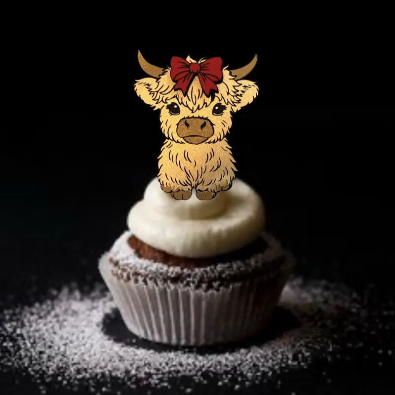 Designer Highland Cow Cupcake Toppers - High-Quality - Trendy - Unique