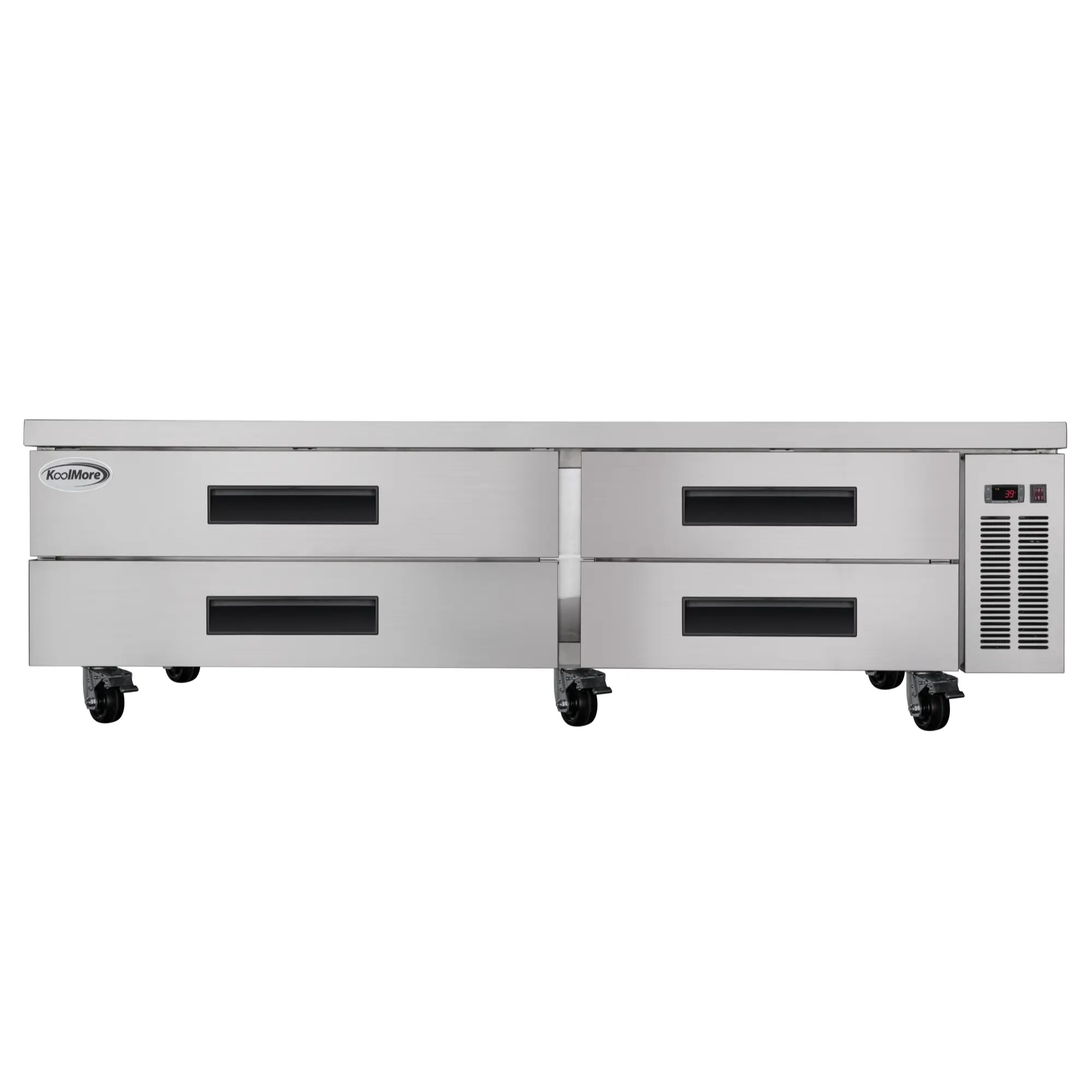 84 in. Commercial Chef Base Refrigerator Storage Cabinet for Cold Foods, Fresh Ingredients, and Condiments, Refrigerated Pull-Out Drawers, Rolling Caster Wheels, ETL Listed (KM-BR-844D)
