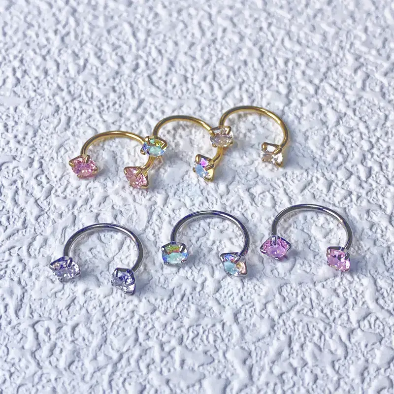20g Horseshoe Nose Ring for Women Double Gem Horse Shoe Nose Ring Hoop Surgical Steel Silver Gold Cartilage Helix Tragus Earring Hoops Labret Lip Piercing Jewelry Small Septum Rings