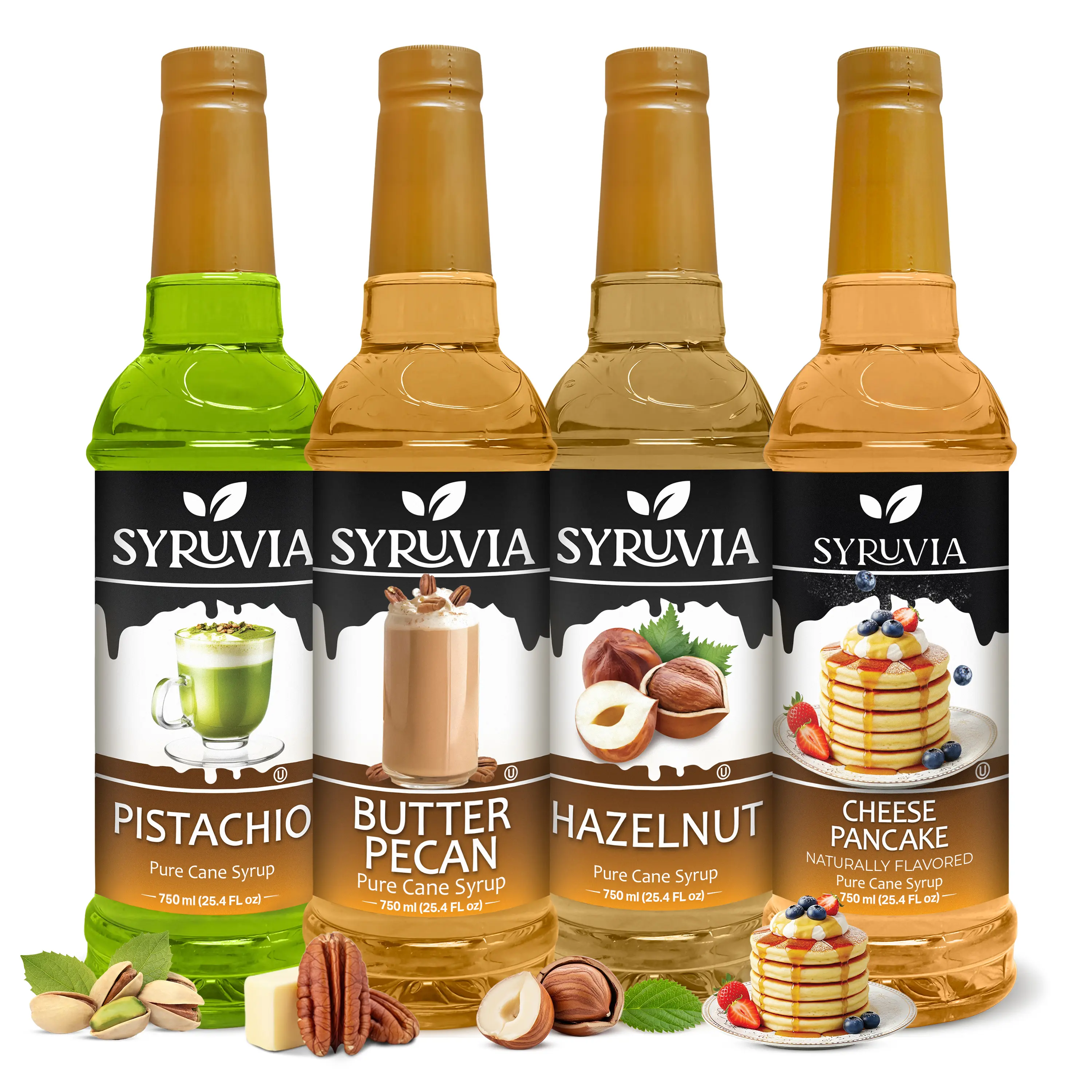 Syruvia Barista Choice Variety Pack – Pistachio, Butter Pecan, Hazelnut & Cheese Pancake Flavored Syrup – Great for Coffee, Lattes, Milkshakes & Desserts – 25.4 Fl oz (4 Pack)