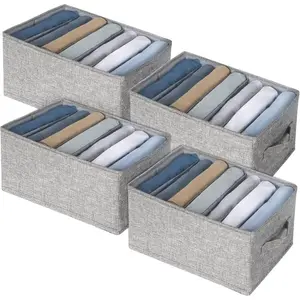 4pcs Wardrobe Clothes Organizer with Board Closet Organizers and Storage 7 Grids Divider Organizers Washable Compartment Storage Bins for Jeans T-shirt Pants Legging