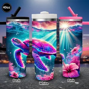 1 pc 40 oz neon sea turtle tumbler with lid and straw, winter insulated travel mug, gift for women and men, ideal for Valentine’s Day, Easter, birthday gifts, iced/hot coffee cup